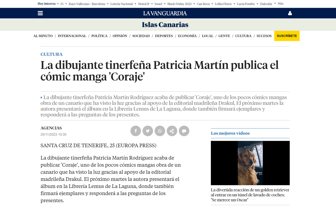 LA VANGUARDIA |  La dibujante tinerfeña Patricia Martín publica el cómic manga ‘Coraje’