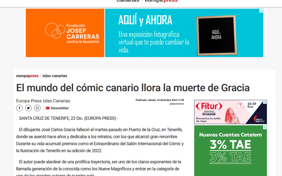 EUROPA PRESS | El mundo del cómic canario llora la muerte de Gracia