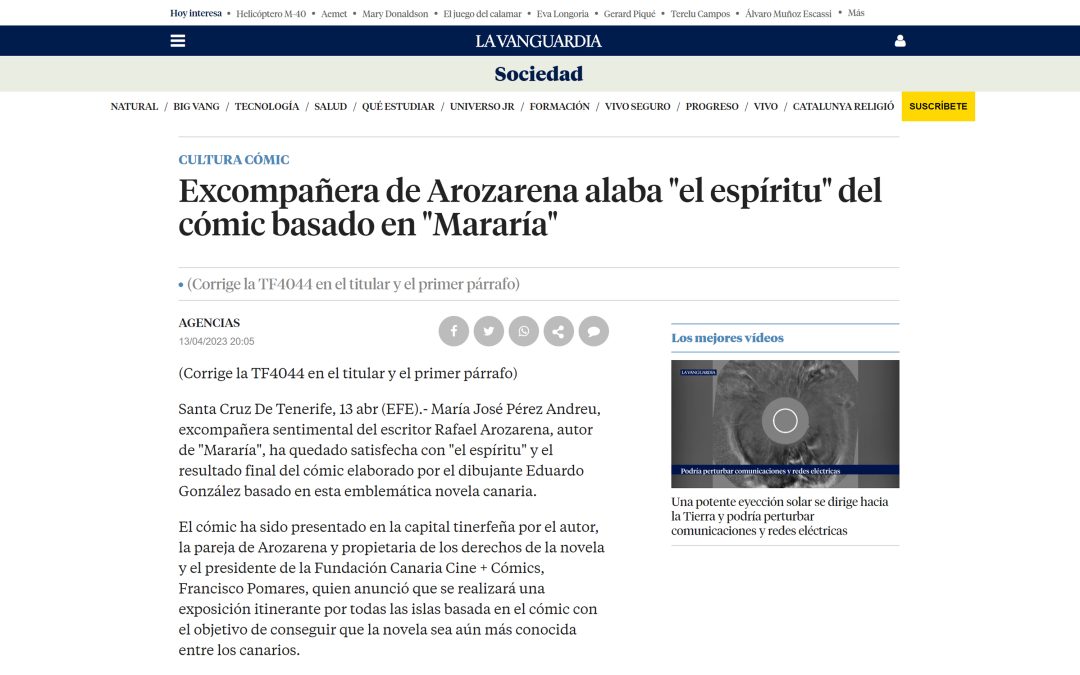 LA VANGUARDIA Excompañera de Arozarena alaba «el espíritu» del cómic basado en «Mararía»