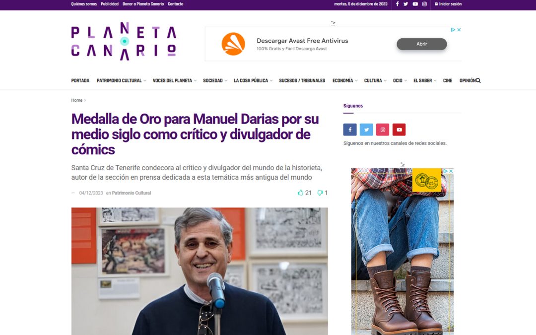 PLANETA CANARIO | Medalla de Oro para Manuel Darias por su medio siglo como crítico y divulgador de cómics