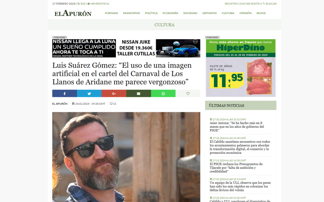 EL APURÓN | Luis Suárez Gómez: “El uso de una imagen artificial en el cartel del Carnaval de Los Llanos de Aridane me parece vergonzoso”