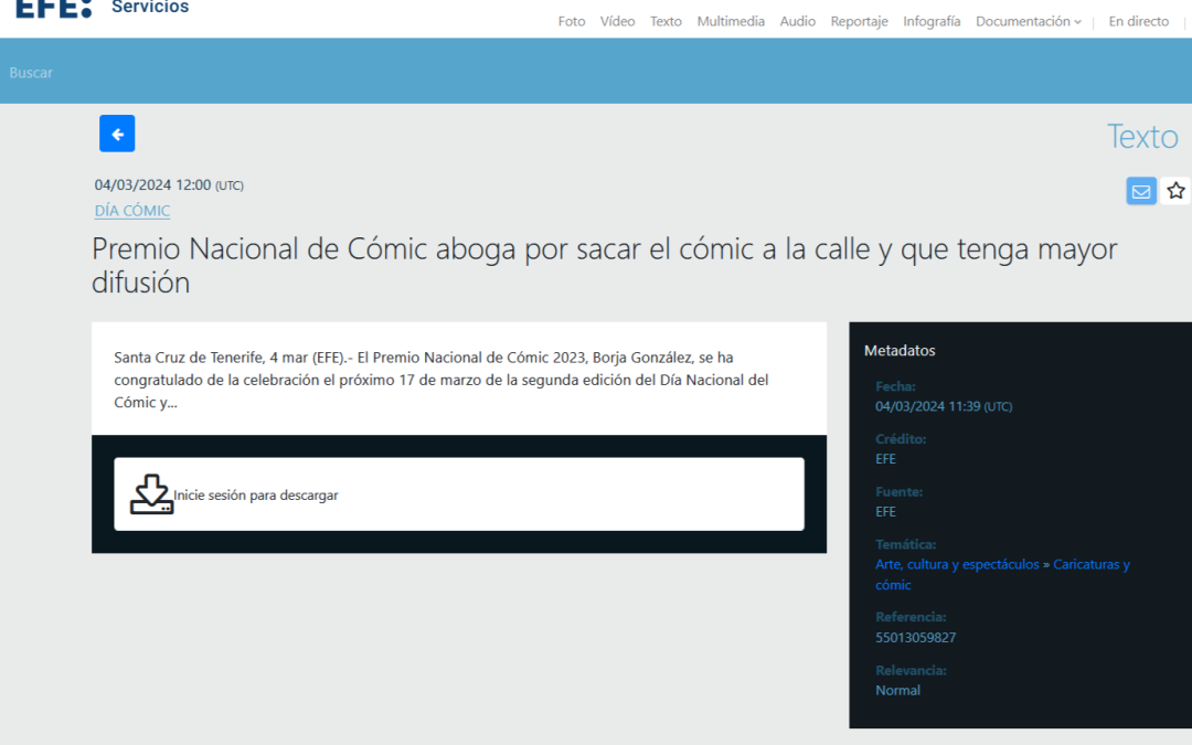EFE: SERVICIOS | Premio Nacional de Cómic aboga por sacar el cómic a la calle y que tenga mayor difusión