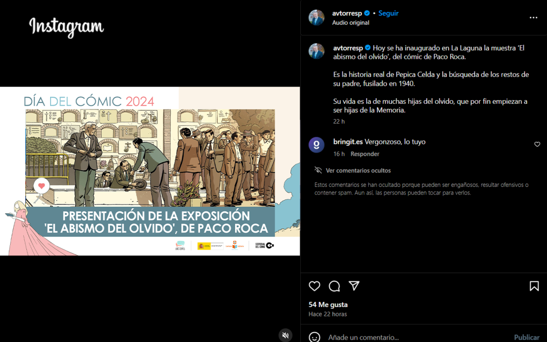 ÁNGEL VÍCTOR TORRES | INSTAGRAM | Hoy se ha inaugurado en La Laguna la muestra ‘El abismo del olvido’, del cómic de Paco Roca