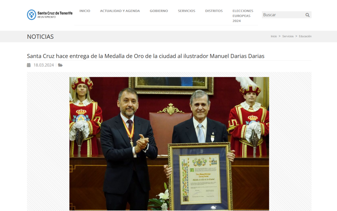 AYUNTAMIENTO DE SANTA CRUZ DE TENERIFE | Santa Cruz hace entrega de la Medalla de Oro de la ciudad al ilustrador Manuel Darias Darias