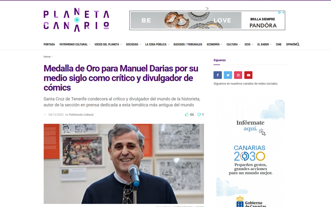 PLANETA CANARIO | Medalla de Oro para Manuel Darias por su medio siglo como crítico y divulgador de cómics