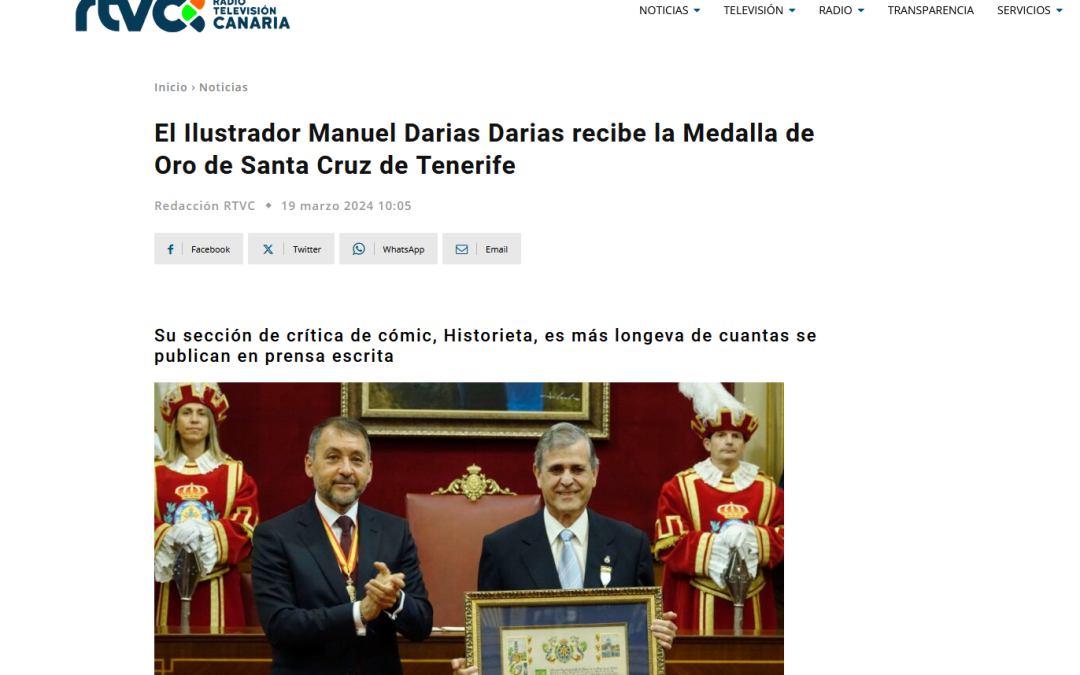 RADIO TELEVISIÓN CANARIA | El Ilustrador Manuel Darias Darias recibe la Medalla de Oro de Santa Cruz de Tenerife