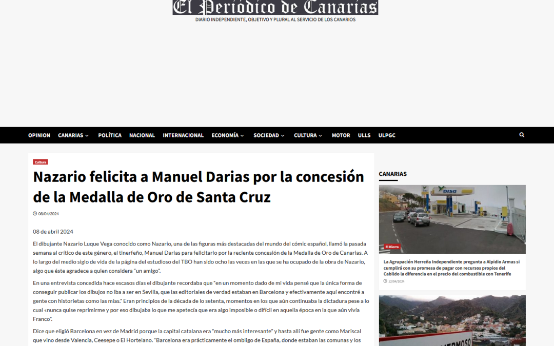 EL PERIÓDICO DE CANARIAS | Nazario felicita a Manuel Darias por la concesión de la Medalla de Oro de Santa Cruz