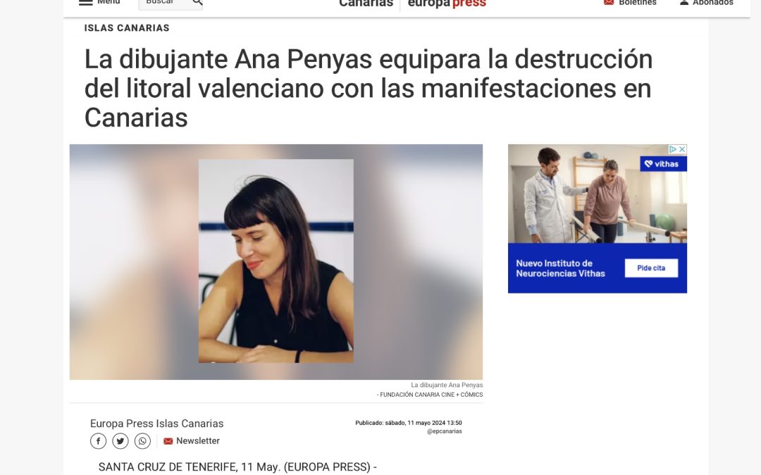 EUROPA PRESS | La dibujante Ana Penyas equipara la destrucción del litoral valenciano con las manifestaciones en Canarias
