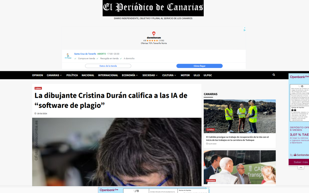 EL PERIÓDICO DE CANARIAS | La dibujante Cristina Durán califica a las IA de “software de plagio”
