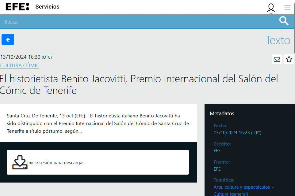 EFE SERVICIOS | El historietista Benito Jacovitti, Premio Internacional del Salón del Cómic de Tenerife