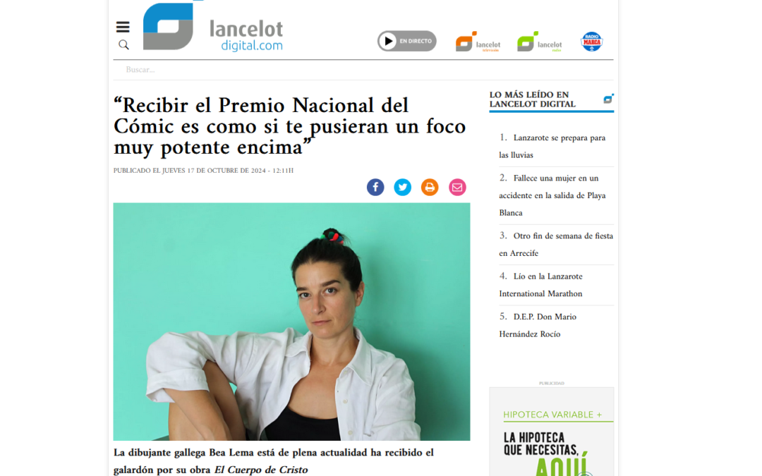 LANCELOT DIGITAL | “Recibir el Premio Nacional del Cómic es como si te pusieran un foco muy potente encima”
