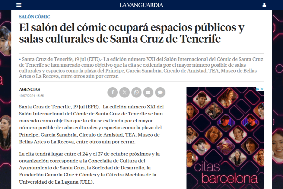 LA VANGUARDIA | El salón del cómic ocupará espacios públicos y salas culturales de Santa Cruz de Tenerife