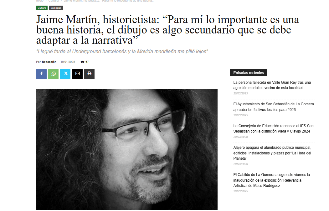 GOMERANOTICIAS.COM | Jaime Martín, historietista: “Para mí lo importante es una buena historia, el dibujo es algo secundario que se debe adaptar a la narrativa”