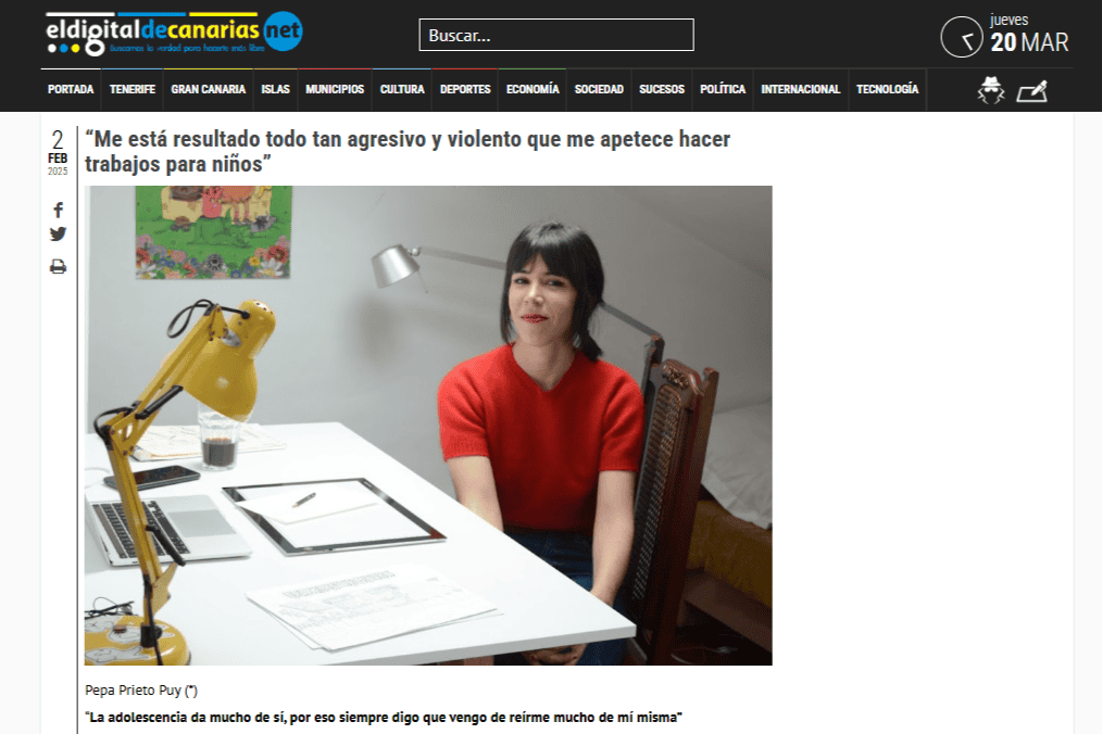 EL DÍGITAL CANARIAS NET | “Me está resultando todo tan agresivo y violento que me apetece hacer trabajos con niños”