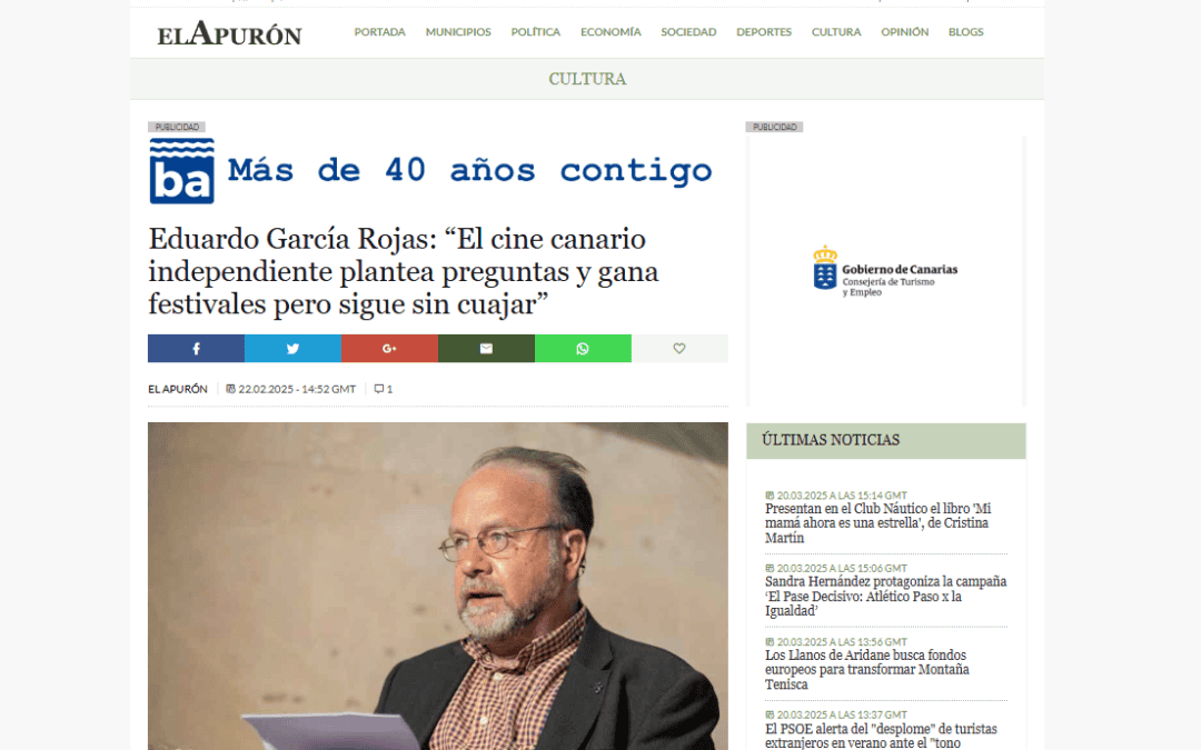 EL APURÓN |Eduardo García Rojas: “El cine canario independiente plantea preguntas y gana festivales pero sigue sin cuajar”