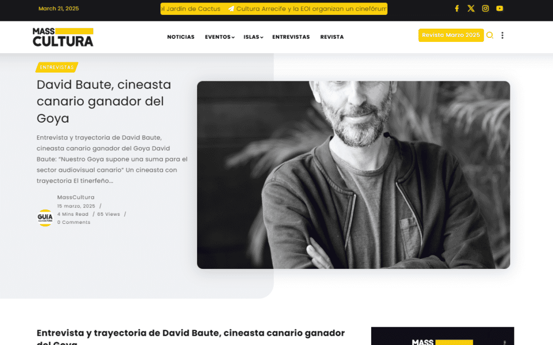 MASSCULTURA |David Baute, cineasta canario ganador del Goya