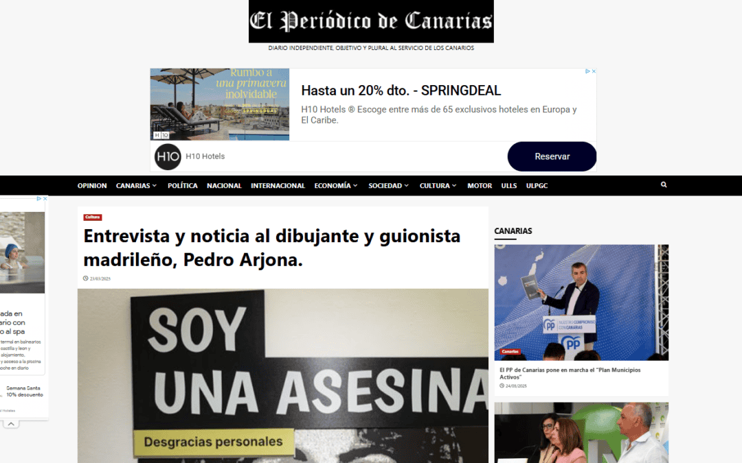 EL PERIÓDICO DE CANARIAS |Entrevista y noticia al dibujante y guionista madrileño, Pedro Arjona.  23/03/2025