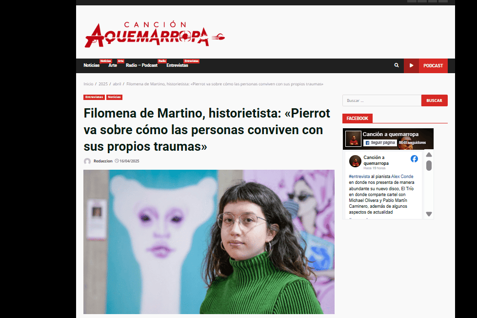 CANCIÓN AQUEMARROPA | Filomena de Martino, historietista: «Pierrot va sobre cómo las personas conviven con sus propios traumas»