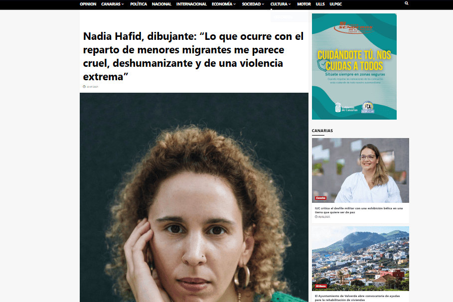 EL PERIÓDICO DE CANARIAS Nadia Hafid, dibujante: “Lo que ocurre con el reparto de menores migrantes me parece cruel, deshumanizante y de una violencia extrema”