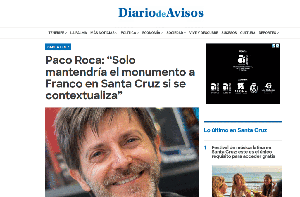 DIARIO DE AVISOS | Paco Roca: “Solo mantendría el monumento a Franco en Santa Cruz si se contextualiza”