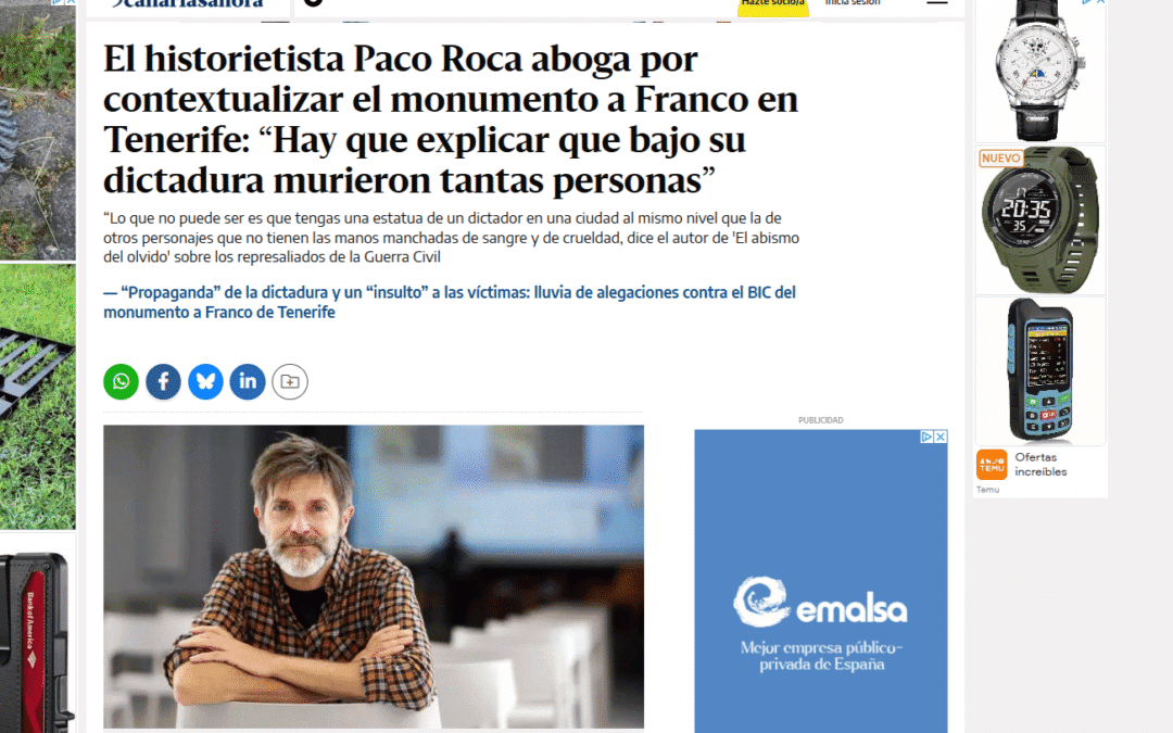CANARIAS AHORA | El historietista Paco Roca aboga por contextualizar el monumento a Franco en Tenerife: “Hay que explicar que bajo su dictadura murieron tantas personas”