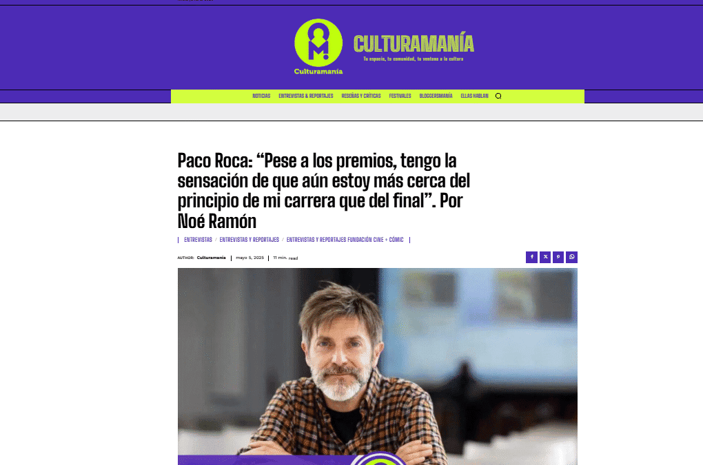 CULTURAMANÍA|Paco Roca: “Pese a los premios, tengo la sensación de que aún estoy más cerca del principio de mi carrera que del final”. Por Noé Ramón