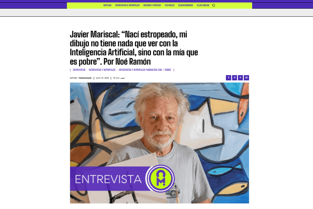 CULTURAMANÍA | Javier Mariscal: “Nací estropeado, mi dibujo no tiene nada que ver con la Inteligencia Artificial, sino con la mía que es pobre”. Por Noé Ramón