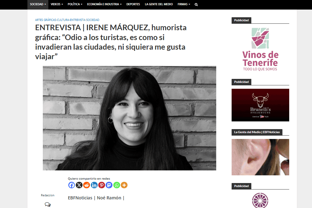 EL BLOGO FEROZ | ENTREVISTA |IRENE MÁRQUEZ, humorista gráfica: “Odio a los turistas, es como si invadieran las ciudades, ni siquiera me gusta viajar