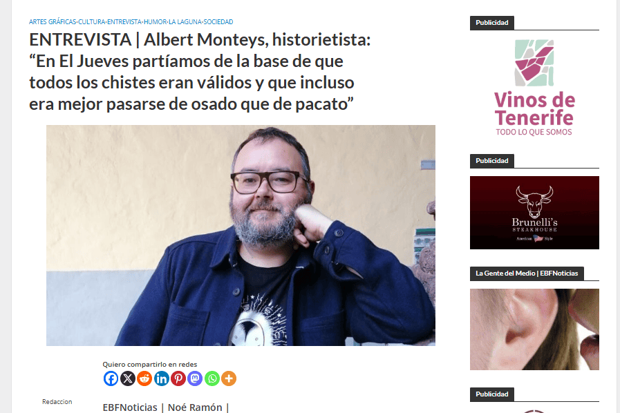 EL BLOGO FEROZ | ENTREVISTA | Albert Monteys, historietista: “En El Jueves partíamos de la base de que todos los chistes eran válidos y que incluso era mejor pasarse de osado que de pacato”