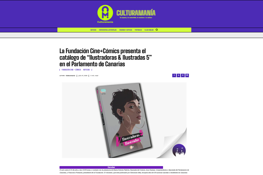 CULTURAMANÍA | La Fundación Cine+Cómics presenta el catálogo de “Ilustradoras & Ilustradas 5” en el Parlamento de Canarias