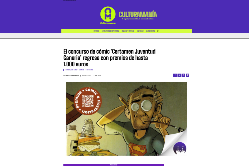 CULTURAMANÍA | El concurso de cómic ‘Certamen Juventud Canaria’ regresa con premios de hasta 1.000 euros