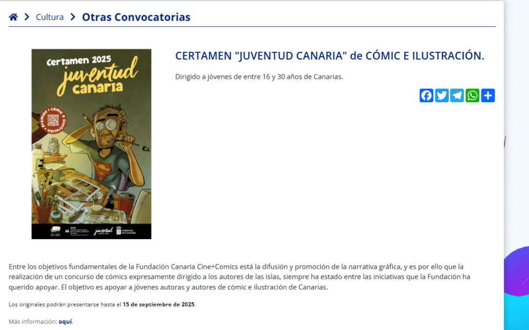 GRAN CANARIA JOVEN |  CERTAMEN «JUVENTUD CANARIA» de CÓMIC E ILUSTRACIÓN.
