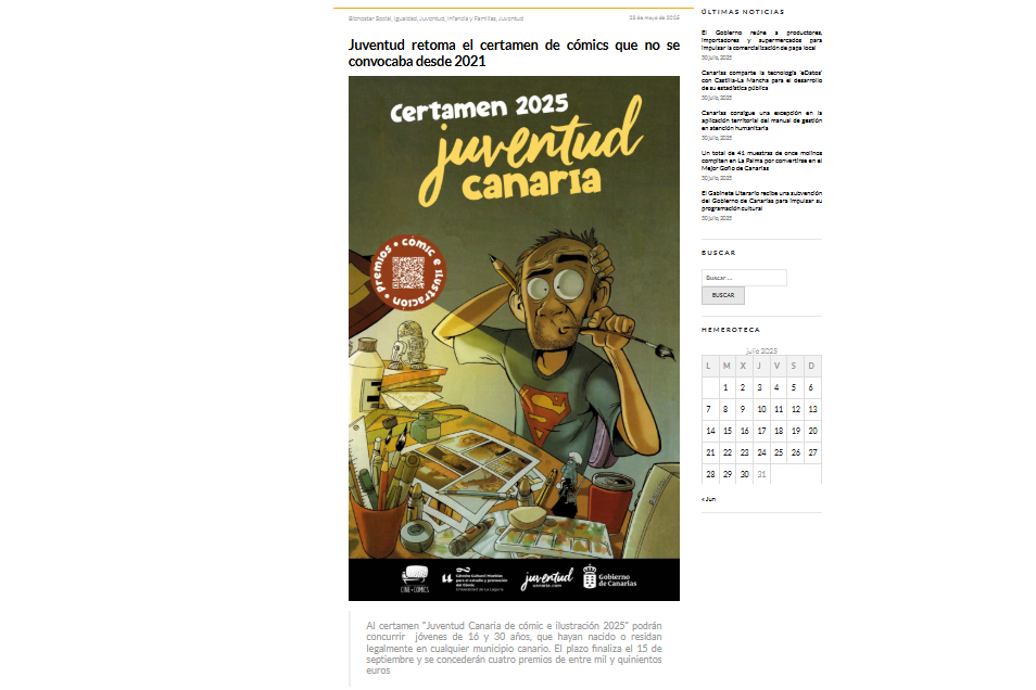 GOBIERNO DE CANARIAS.ORG | Juventud retoma el certamen de cómics que no se convocaba desde 2021