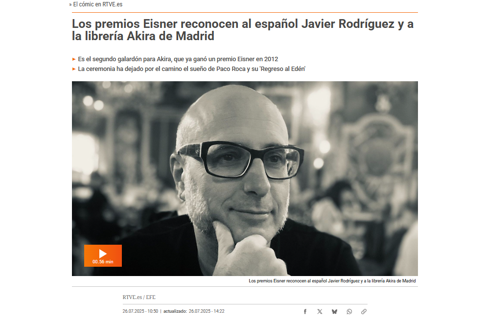 RTVE.es |Los premios Eisner reconocen al español Javier Rodríguez y a la librería Akira de Madrid