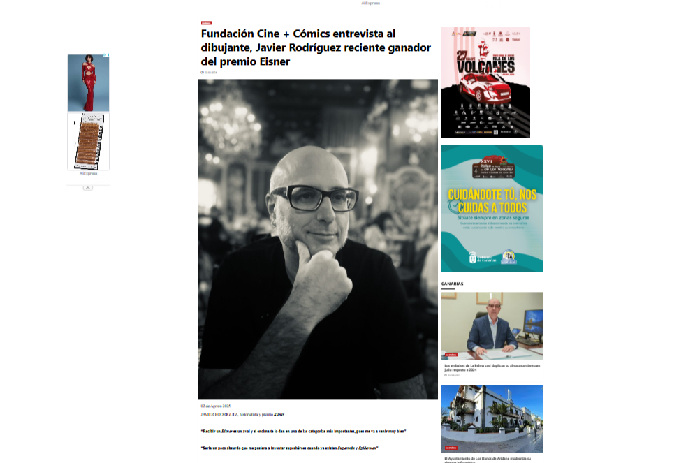 EL PERIÓDICO DE CANARIAS |Fundación Cine + Cómics entrevista al dibujante, Javier Rodríguez reciente ganador del premio Eisner