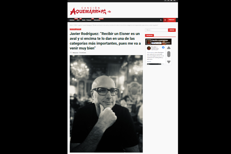 CANCIÓN AQUEMARROPA |Javier Rodríguez: “Recibir un Eisner es un aval y si encima te lo dan en una de las categorías más importantes, pues me va a venir muy bien”