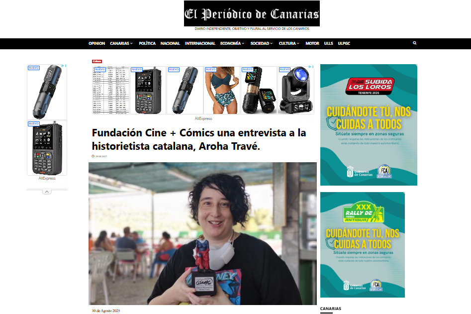 EL PERIÓDICO DE CANARIAS| Fundación Cine + Cómics una entrevista a la historietista catalana, Aroha Travé.