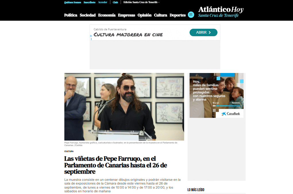 ATLÁNTICO HOY | Las viñetas de Pepe Farruqo, en el Parlamento canario hasta el 26 de septiembre