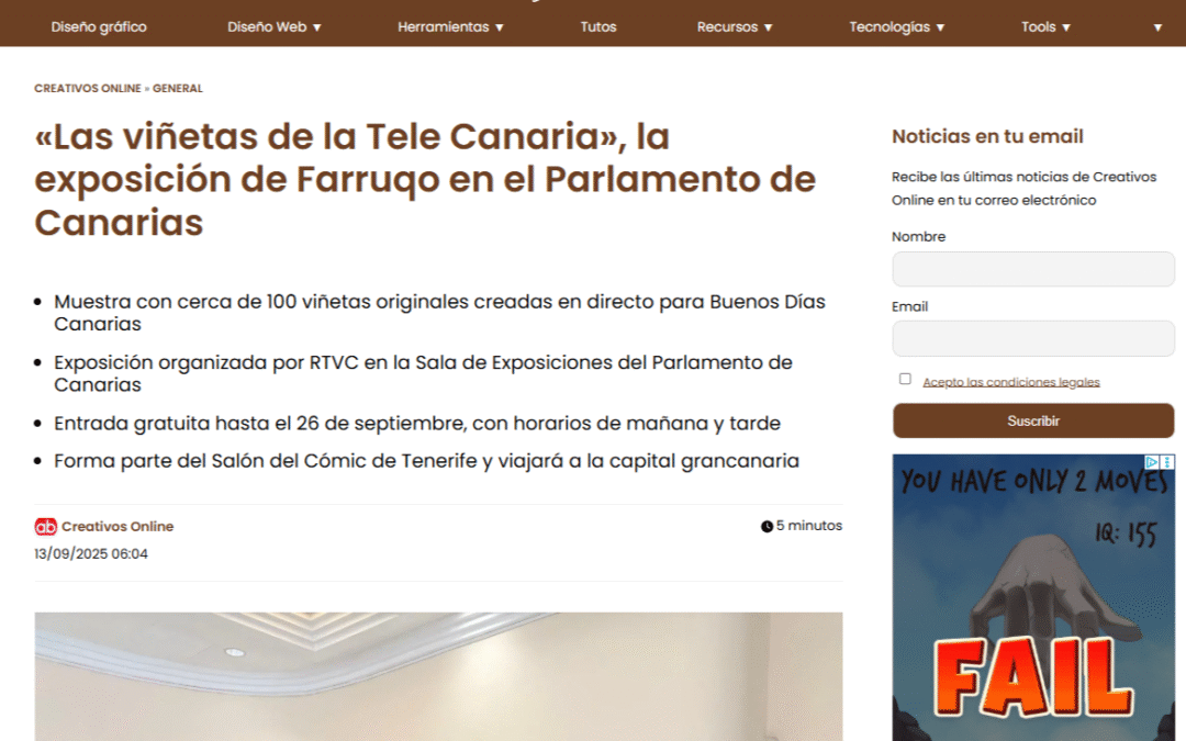 CREATIVOS ONLINE | «Las viñetas de la Tele Canaria», la exposición de Farruqo en el Parlamento de Canarias