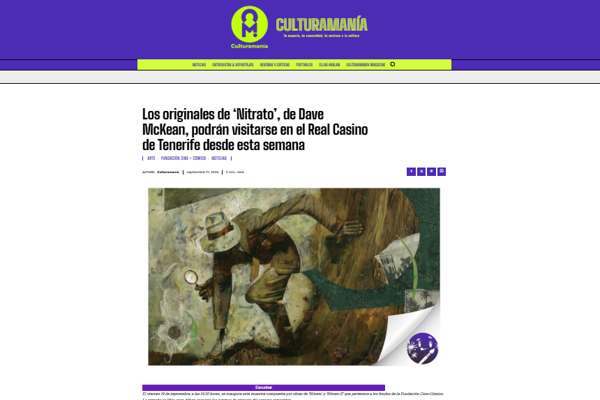 CULTURAMANÍA | Los originales de ‘Nitrato’, de Dave McKean, podrán visitarse en el Real Casino de Tenerife desde esta semana