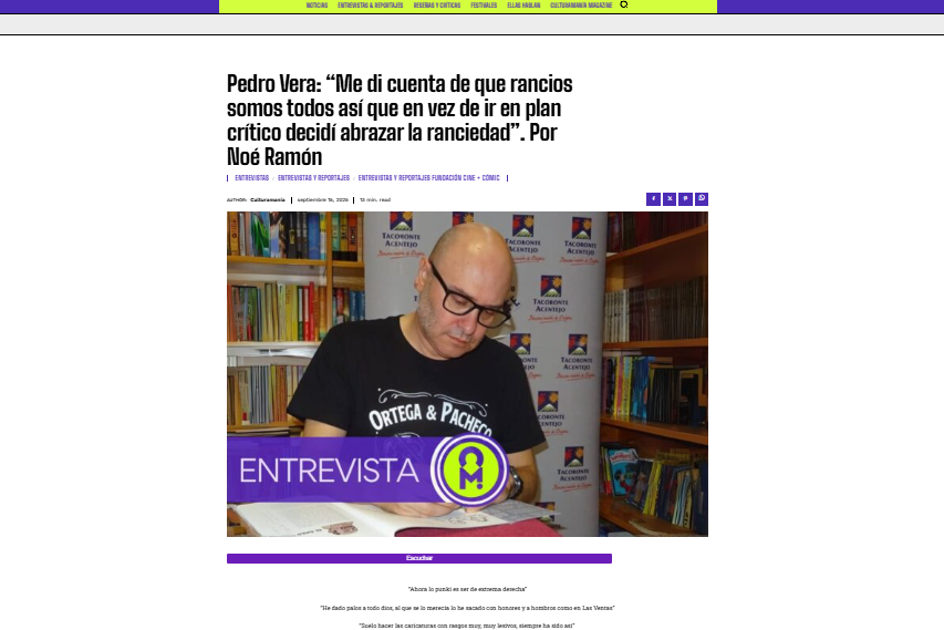 CULTURAMANÍA | Pedro Vera: “Me di cuenta de que rancios somos todos así que en vez de ir en plan crítico decidí abrazar la ranciedad”. Por Noé Ramón