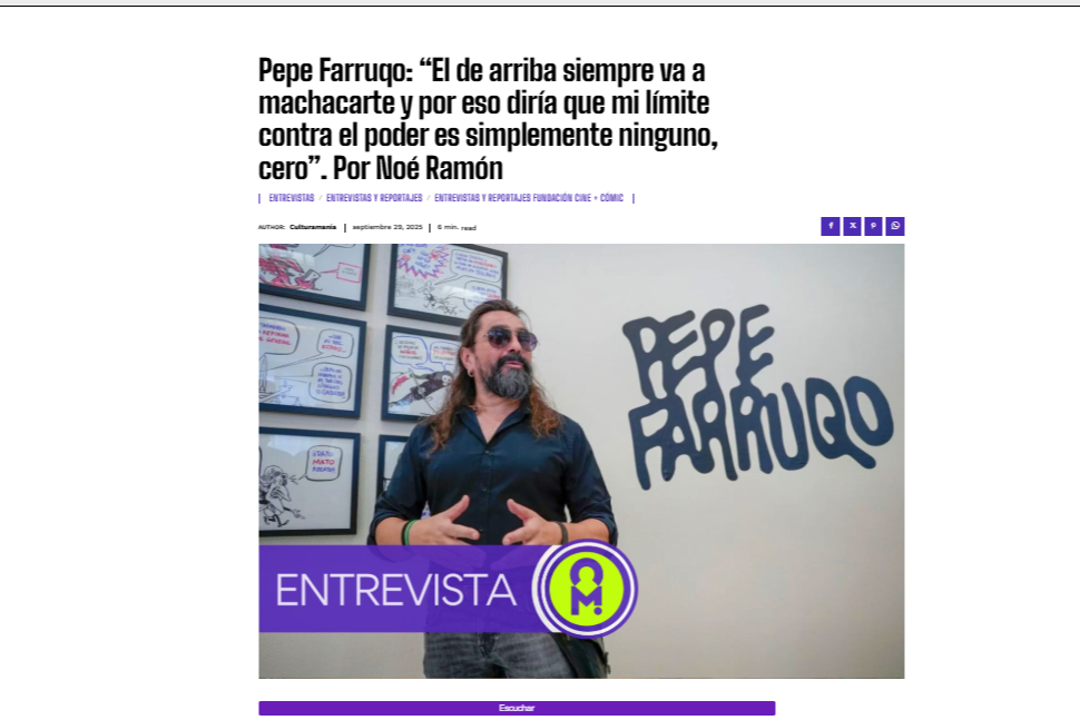 CULTURAMANÍA | Pepe Farruqo: “El de arriba siempre va a machacarte y por eso diría que mi límite contra el poder es simplemente ninguno, cero”. Por Noé Ramón