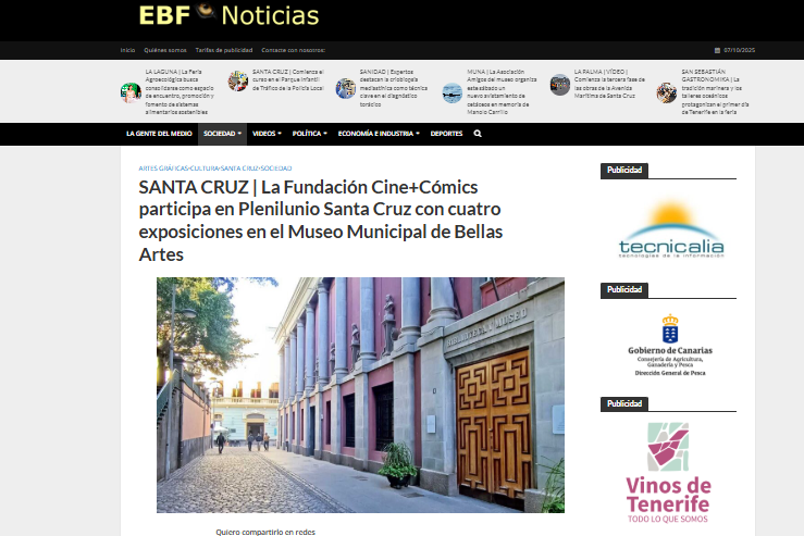 EL BLOGO FEROZ | SANTA CRUZ | La Fundación Cine+Cómics participa en Plenilunio Santa Cruz con cuatro exposiciones en el Museo Municipal de Bellas Artes