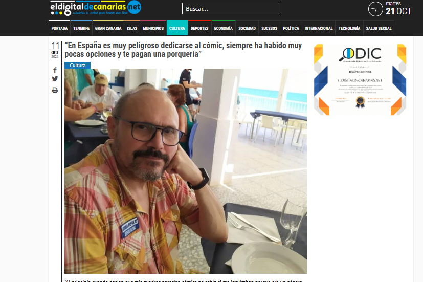 EL DIGITAL DE CANARIAS.NET | “En España es muy peligroso dedicarse al cómic, siempre ha habido muy pocas opciones y te pagan una porquería” Cultura