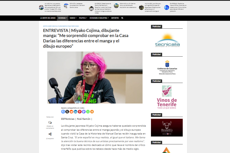 ELBLOGOFEROZ | ENTREVISTA | Miyako Cojima, dibujante manga: “Me sorprendió comprobar en la Casa Darias las diferencias entre el manga y el dibujo europeo”
