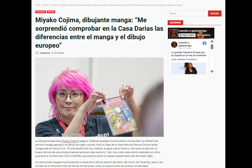 CANCIÓN AQUEMARROPA | Miyako Cojima, dibujante manga: “Me sorprendió comprobar en la Casa Darias las diferencias entre el manga y el dibujo europeo”