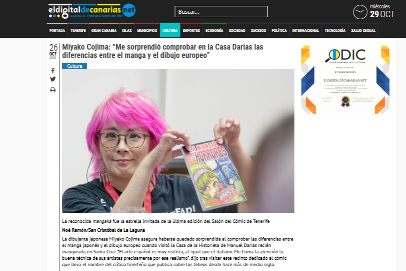 EL DIGITAL DE CANARIAS.NET | Miyako Cojima: “Me sorprendió comprobar en la Casa Darias las diferencias entre el manga y el dibujo europeo”