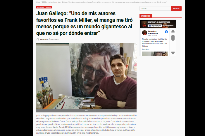 CANCIÓN AQUEMARROPA | Juan Gallego: “Uno de mis autores favoritos es Frank Miller, el manga me tiró menos porque es un mundo gigantesco al que no sé por dónde entrar”