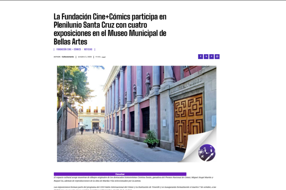CULTURAMANÍA | La Fundación Cine+Cómics participa en Plenilunio Santa Cruz con cuatro exposiciones en el Museo Municipal de Bellas Artes