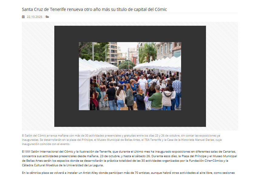 AYUNTAMIENTO DE SANTA CRUZ DE TENERIFE | Santa Cruz de Tenerife renueva otro año más su título de capital del Cómic